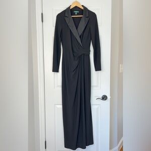 Lauren Ralph Lauren Evening Black Tuxedo Gown | Size 10 | Long Sleeve